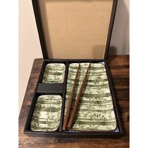 NiB Miya Sushi for Two Green Bamboo Ceramic and Dishwasher Safe